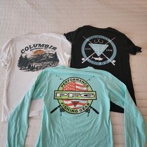 Columbia Short Sleeve Tees - Black, White, and Aqua